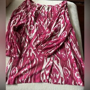Lucky Brand Raspberry and White Graphic Long Sleeve Tunic